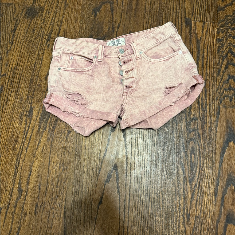 We The Free Light Pink Distressed Jean Shorts